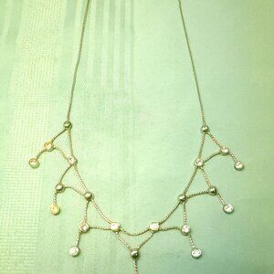 1990s Silver Toned Drip Bib Necklace 16.5" Crystal Fringe Statement Necklace  Br